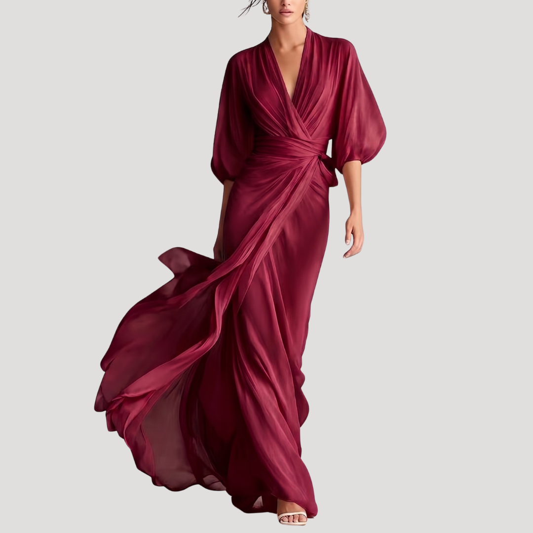 Viviana | Women's Wrap Front Long Sleeve Maxi Dress