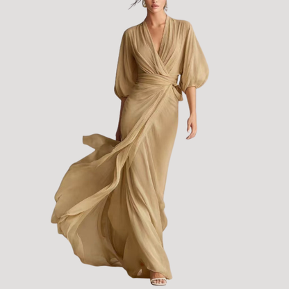 Viviana | Women's Wrap Front Long Sleeve Maxi Dress
