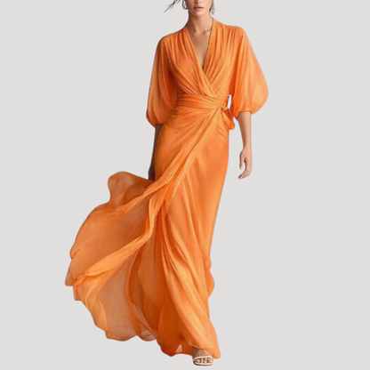 Viviana | Women's Wrap Front Long Sleeve Maxi Dress