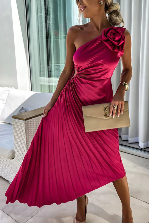Zaria | Women's One Shoulder Pleated Midi Wedding Guest Dress