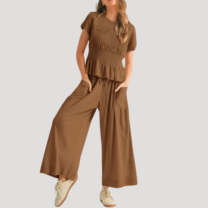 Zelda | Women's Peplum Top Wide Leg Pants Set
