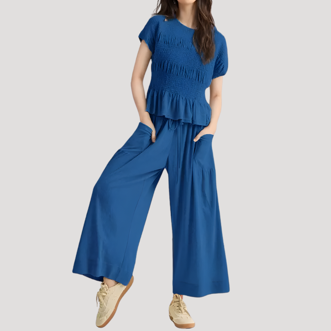Zelda | Women's Peplum Top Wide Leg Pants Set